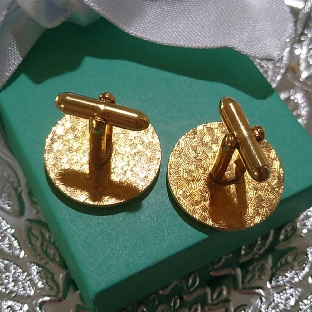 Vintage Goldtone Men's Round Enamel Swirl Cuff Links